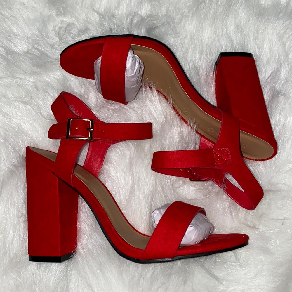 Red blocked heels